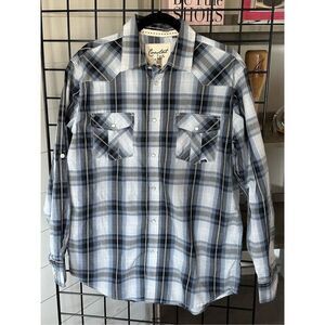 Vintage Coastal‎ Mens Large Plaid Long Slv Pearl Snap Button-Up Western Shirt
